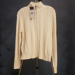 Chaps Denim Petite Full Zip Cableknit Cardigan